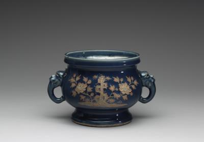 图片[2]-Incense burner with applied decoration of rocks and flowers and animal-shaped handles in cobalt blue glaze. Ming dynasty, Jiajing reign (1522-1566)-China Archive